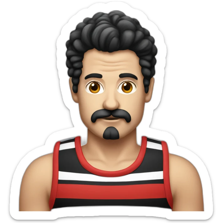 manozzy osbourne with long moustache and striped black and red tank top sticker