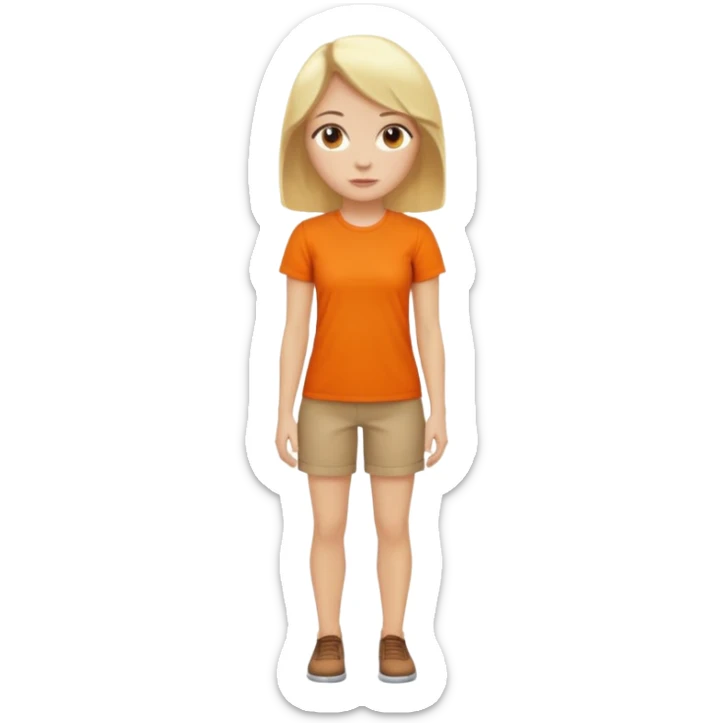 woman with blond hair standing showing full body with orange shirt sticker
