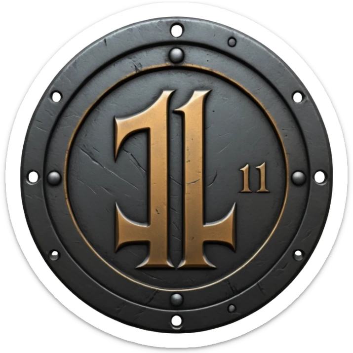 Minimal emoji, gothic metal coin made of black steel, engraved number 1 at the center, ancient industrial aesthetic, worn metal texture, no glow, no neon, flat emoji design, centered, transparent background sticker