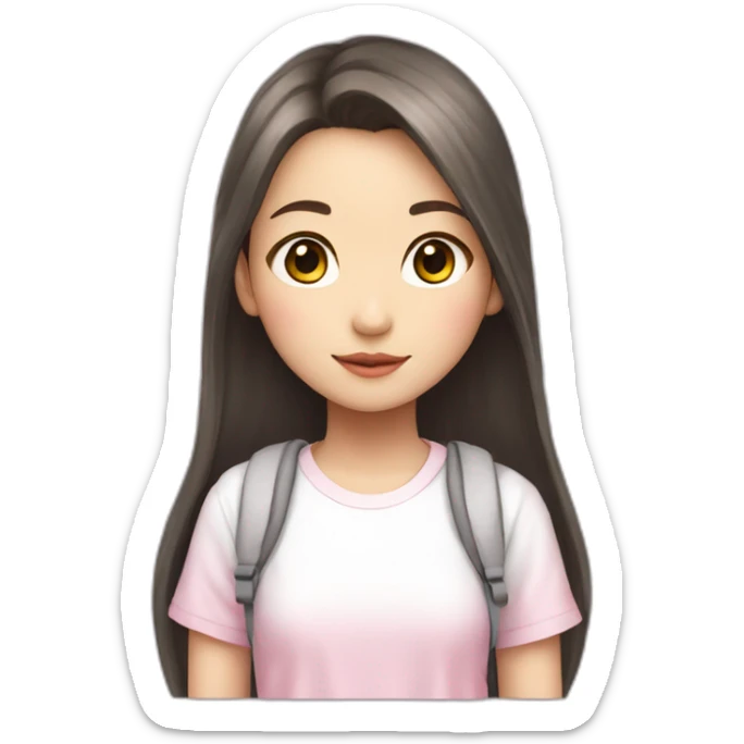 Japanese girl, 16, long hair, white T-shirt, pink miniskirt, with dove wings sticker