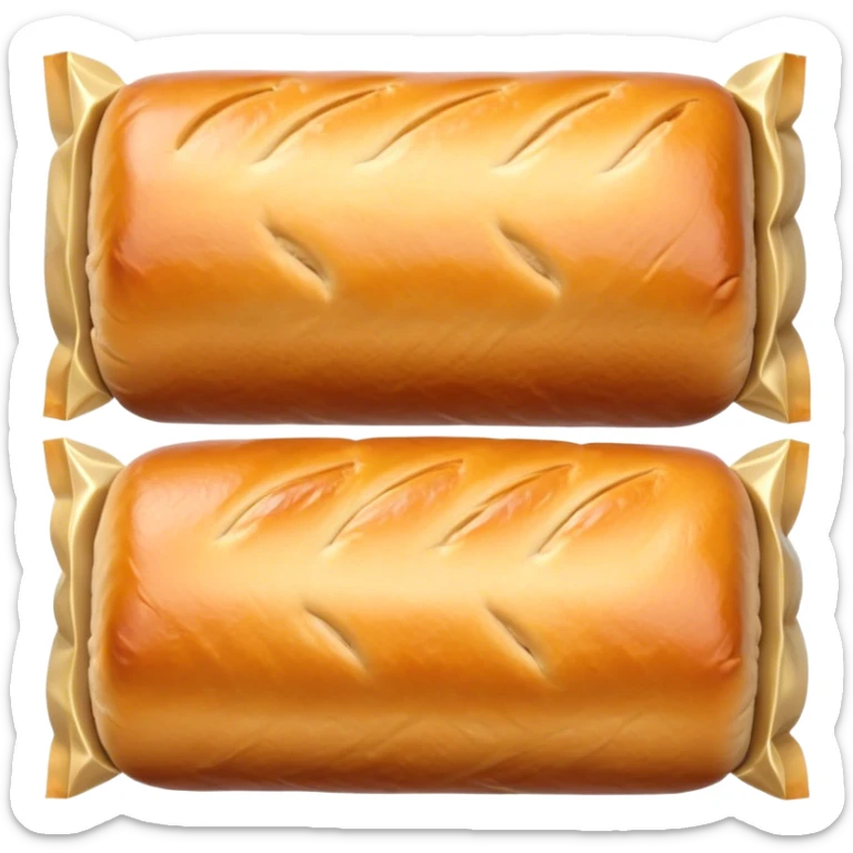 cinematic-realistic-sausage-roll-dish-emoji,-depicted-with-a-crisp,-golden-pastry-wrapped-around-flavorful-sausage,-rendered-with-detailed-textures-wrapped ina. plastic wrapper unrapped - and-appetizing-lighting sticker