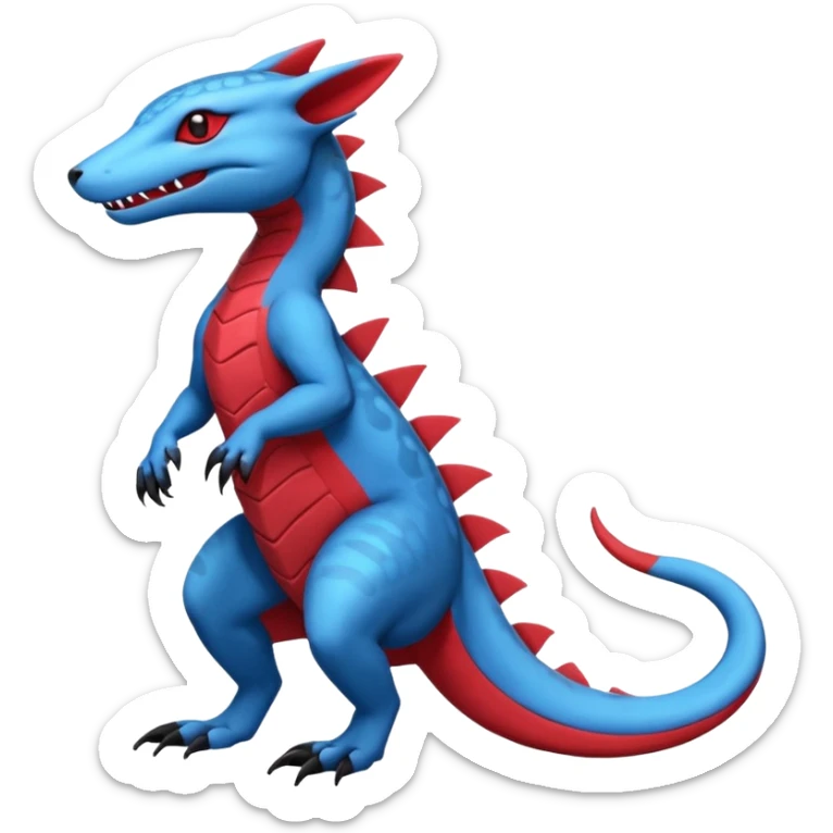 Blue red black white Salandit-genet-Salamence-fusion-hybrid-creature (full body) sticker