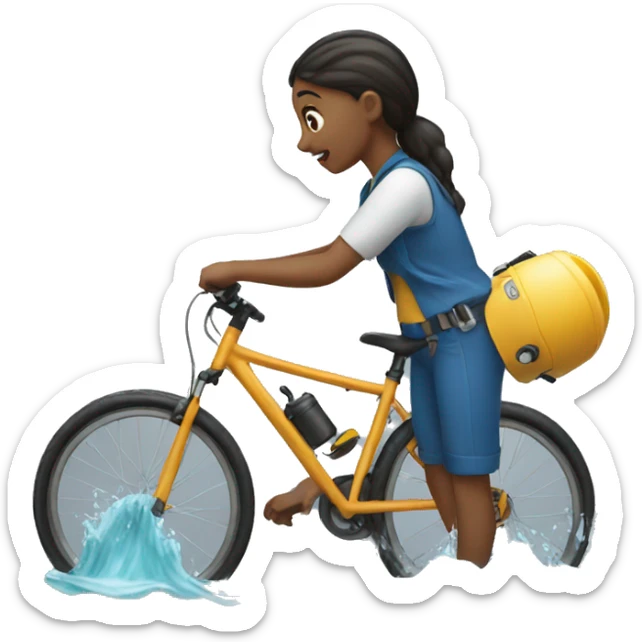a girl repairing a bike in water sticker