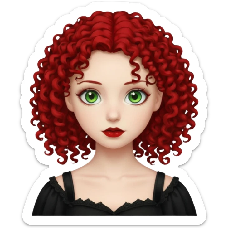 pale girl , From green eyes with curly hair to red shoulder, with the gothic and 2000s style sticker