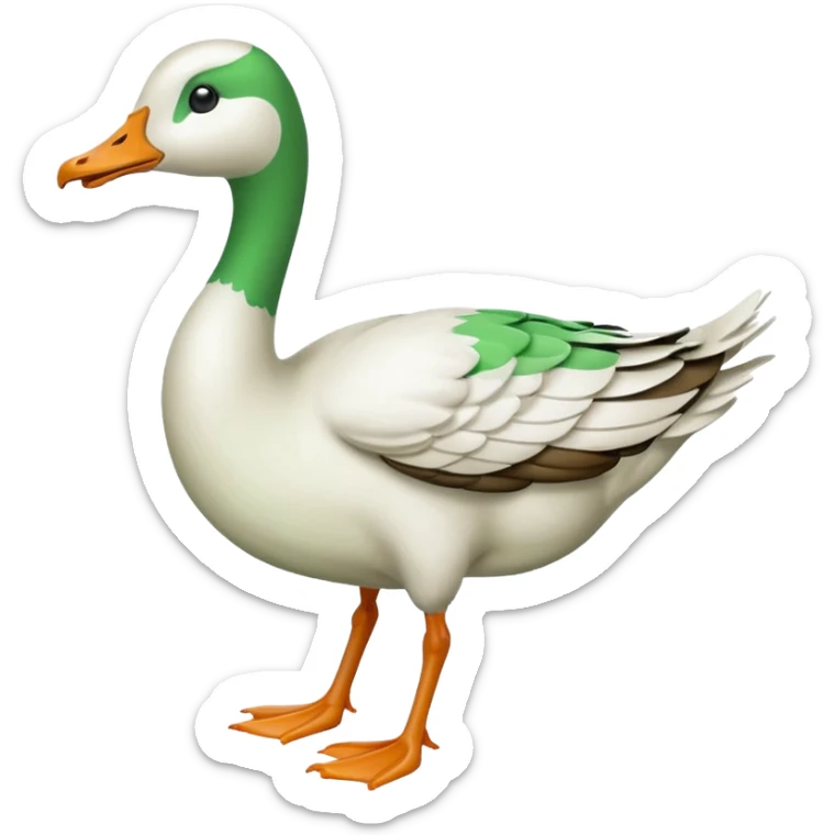 "Emoji of a running goose with a very long neck and two legs. The goose looks like a white goose dyed green, not a duck." sticker
