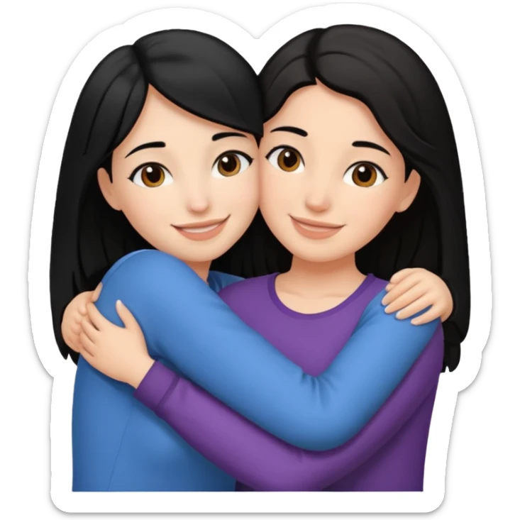 Two female friends other has black hair other has brown hair hugging and smiling sticker