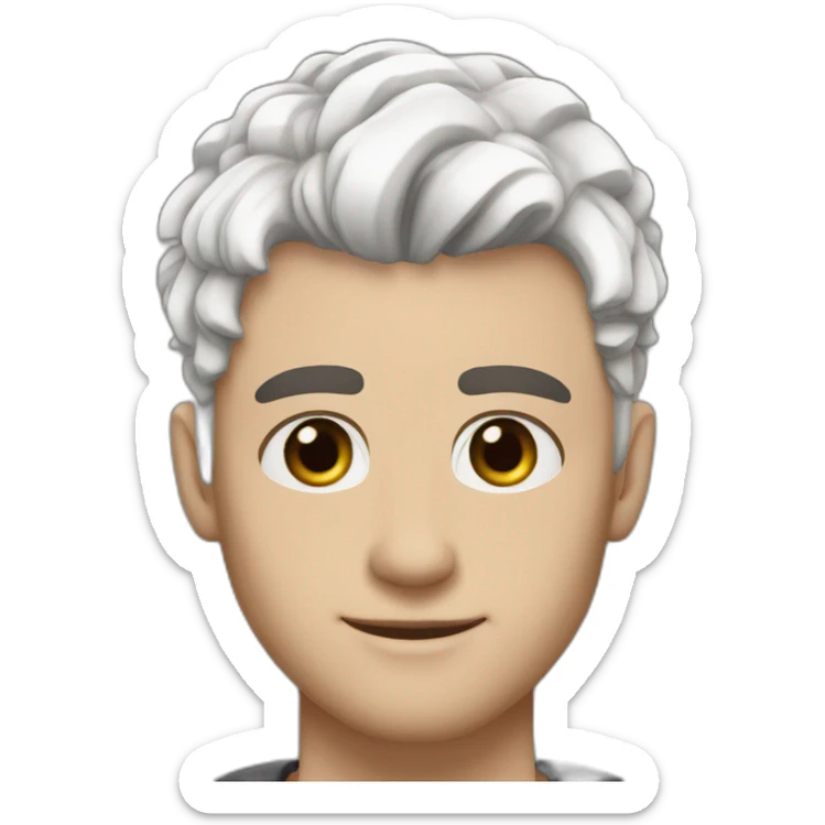 caucasian man 23 years old with dye white hair and brown eyes and brown eyebrow, black piercing in earlobe sticker