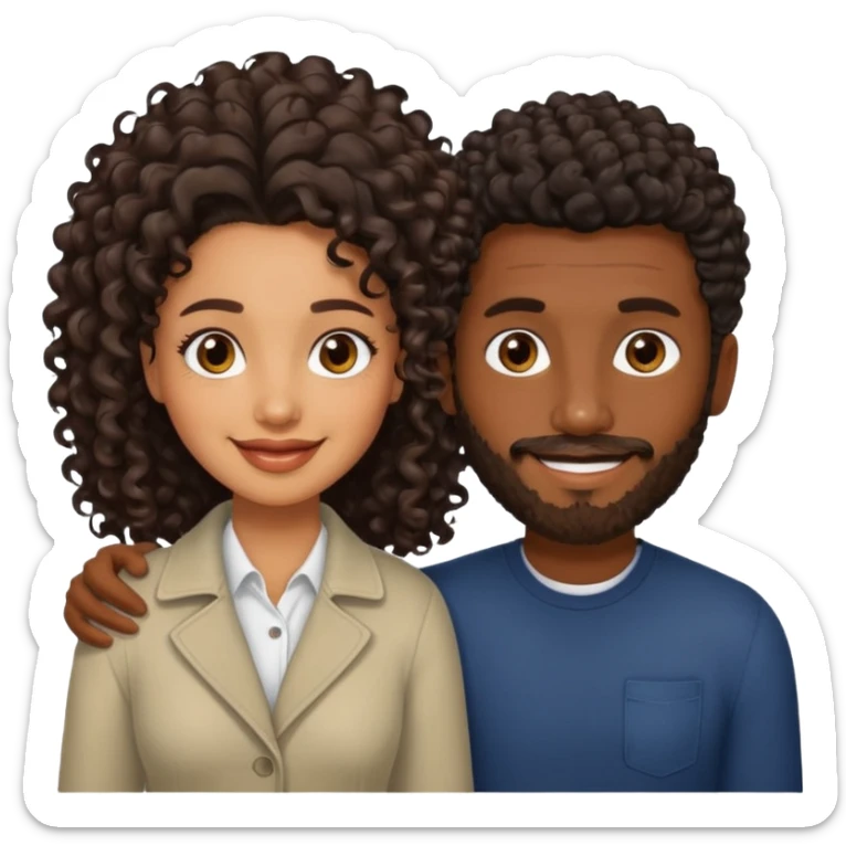 Dark brown skin man with a light beard and a curly   fade haircut with dark brown eyes with a brown  brown Latina woman with dark wavy hair  sticker