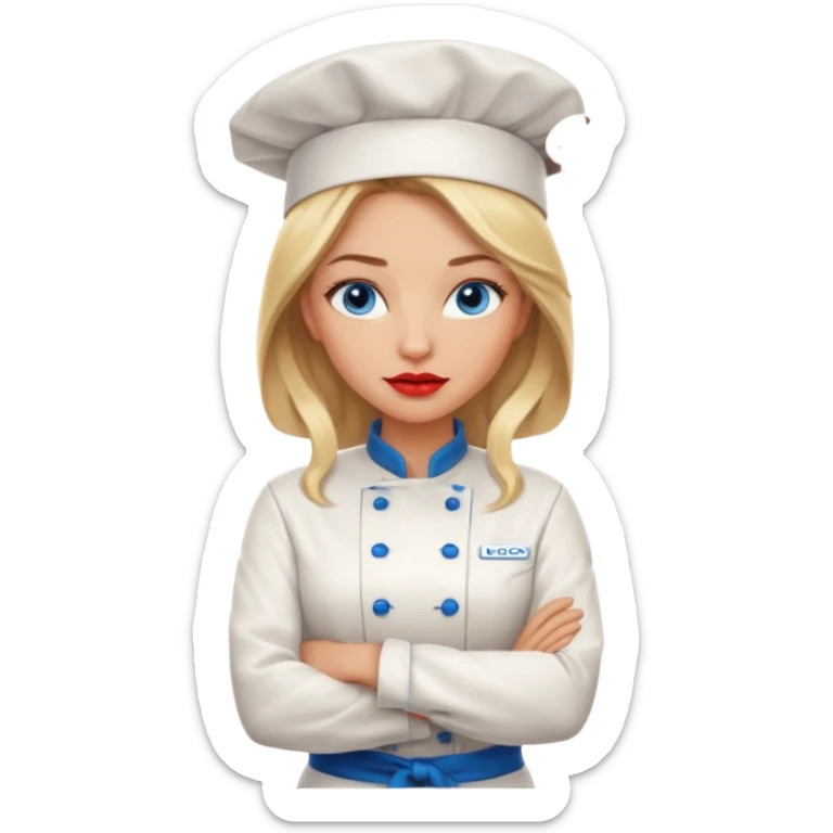 Beautiful, sexy,  long blonde hair, blue eyed, full red lips female chef arms folded  sticker