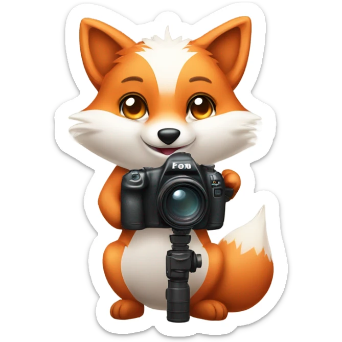 photorealistic detailled kawaii fox taking photo with canon 1DX and 600mm lens sticker