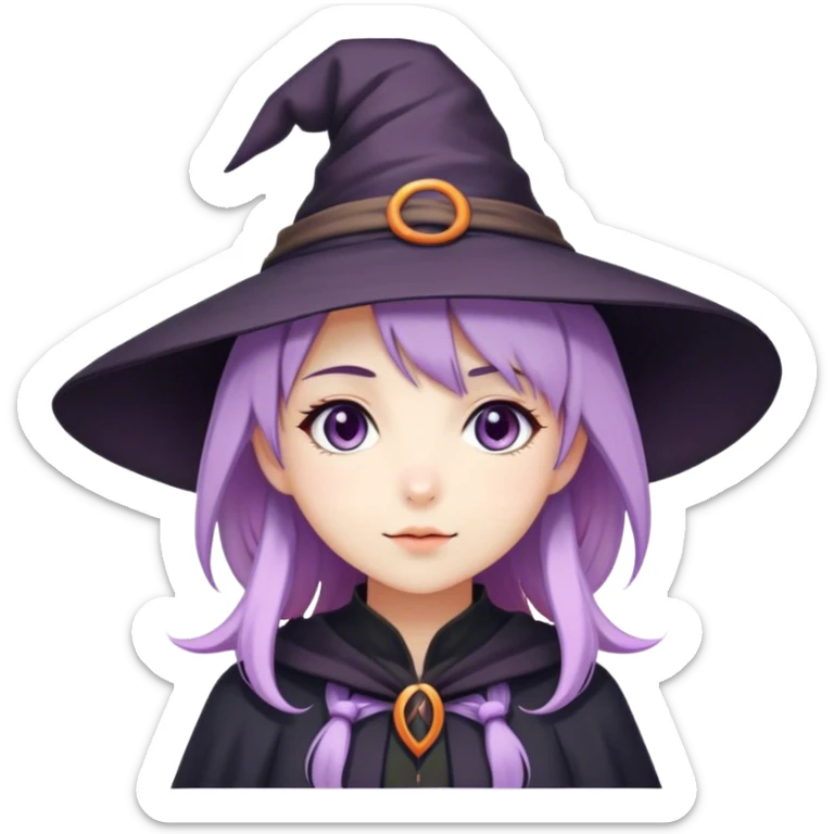 cute anime girl with lilac hair in a witch hat in love sticker