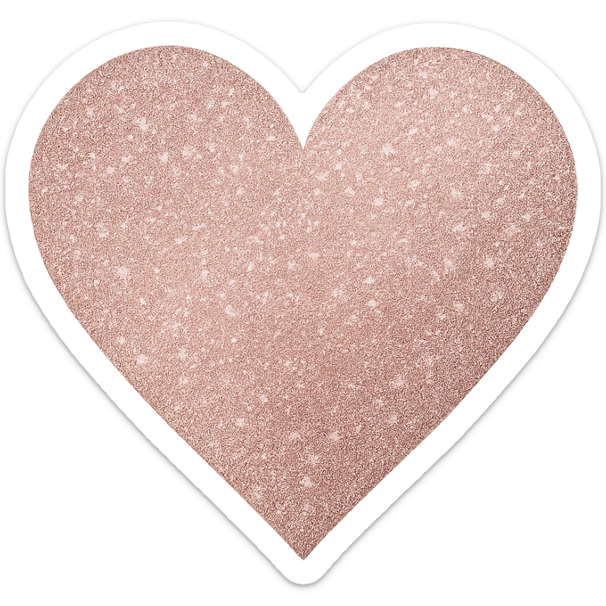 Edit the glittery gold color heart to a glittery rose gold color heart with a subtle gradient and no border. Keep the background transparent. Maintain the glittery texture and subtle gradient effect in rose gold tones sticker
