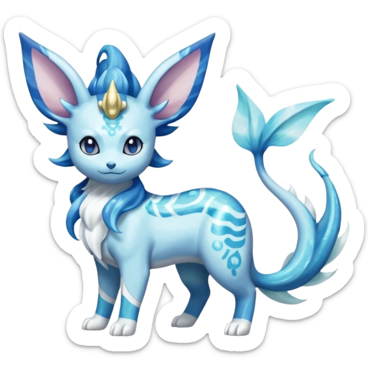 Celestial Magical sparkly shiny glittery Suicune-Vaporeon-Primarina-Amaura-Pokémon-Fakémon-fusion, full body sticker
