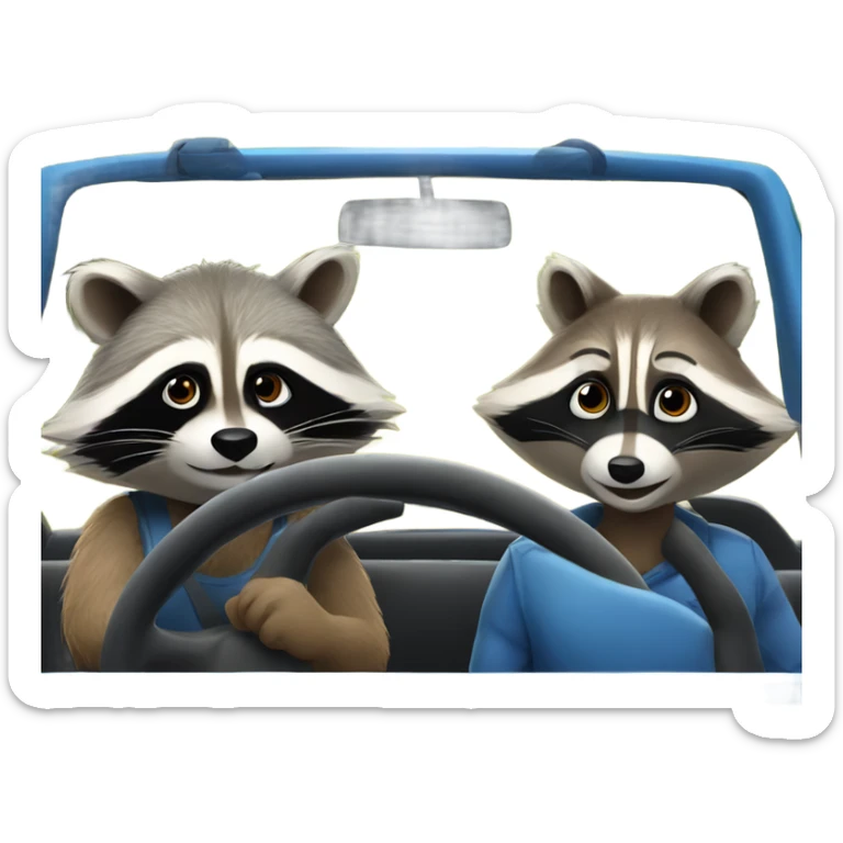 Raccoon driving blue pickup truck with girlfriend raccoon  sticker