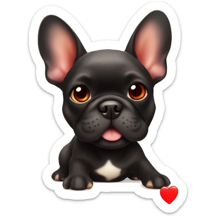 A small, black-and-tan French bulldog with a mostly black face and tan paws, showing a cute and joyful expression, with large red heart-shaped eyes, like the 😻 emoji. sticker