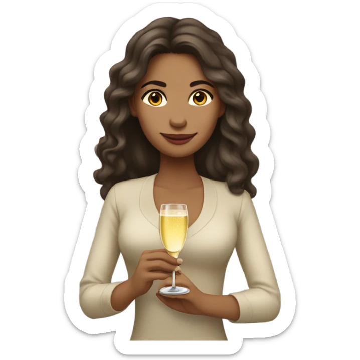 “Create an emoji of a Colombian woman with medium-toned skin, long wavy hair, holding a glass of champagne.” sticker