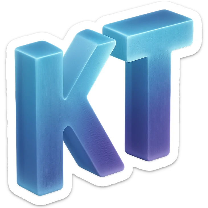 the letters KT with a fancy colorful gradient for the color with blue and purple sticker