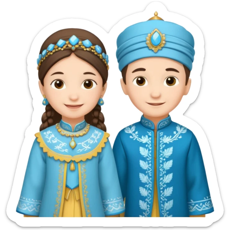 Two Crimean Tatar kids in traditional outfits, smiling and standing next to each other sticker