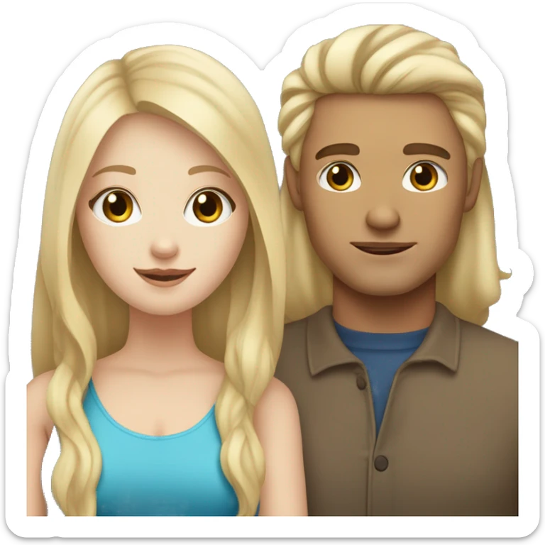 white girl with blonde hair and white man with brown hair both have blue eyes together sticker