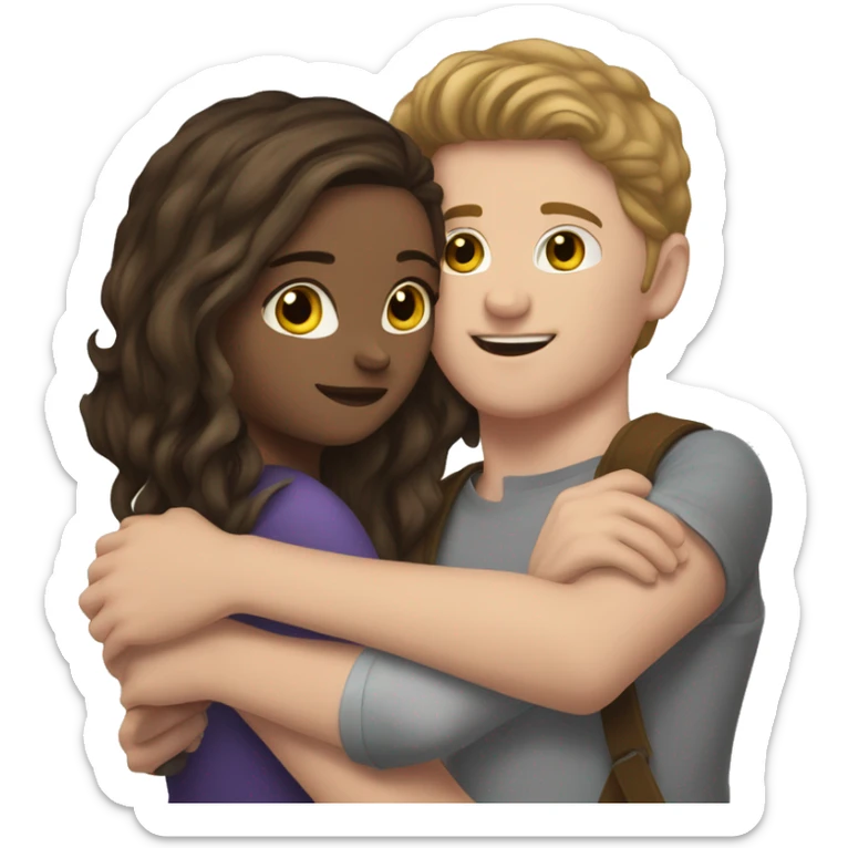 white girl with long brunette hair hugging white guy with short brunette hair with with love sticker