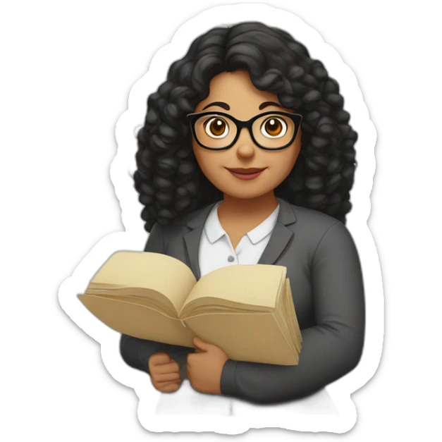 plump woman teacher in glasses with curly black hair holding large puzzles in her hands sticker