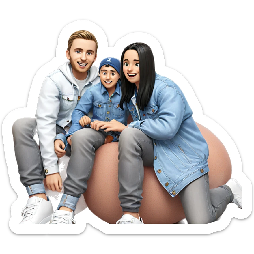 smiling boys in denim jackets sticker