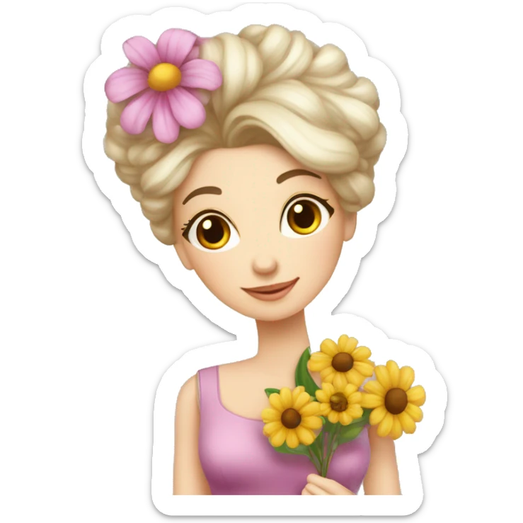 Donna molto bella vestita da strega con un mazzo di fiori in mano sticker