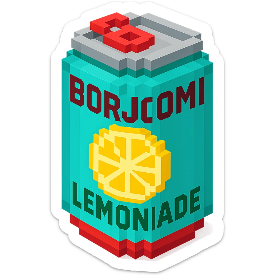 Borjomi lemonade can with a retro design, inspired by vintage soda cans sticker