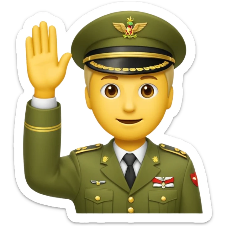 Eine salutierenden Emoji (Hautfarbe: gelb ); in  grünen Armee Klamotten; männlich; salutierend mit der rechten Hand und auf der Höhe der Stirn sticker