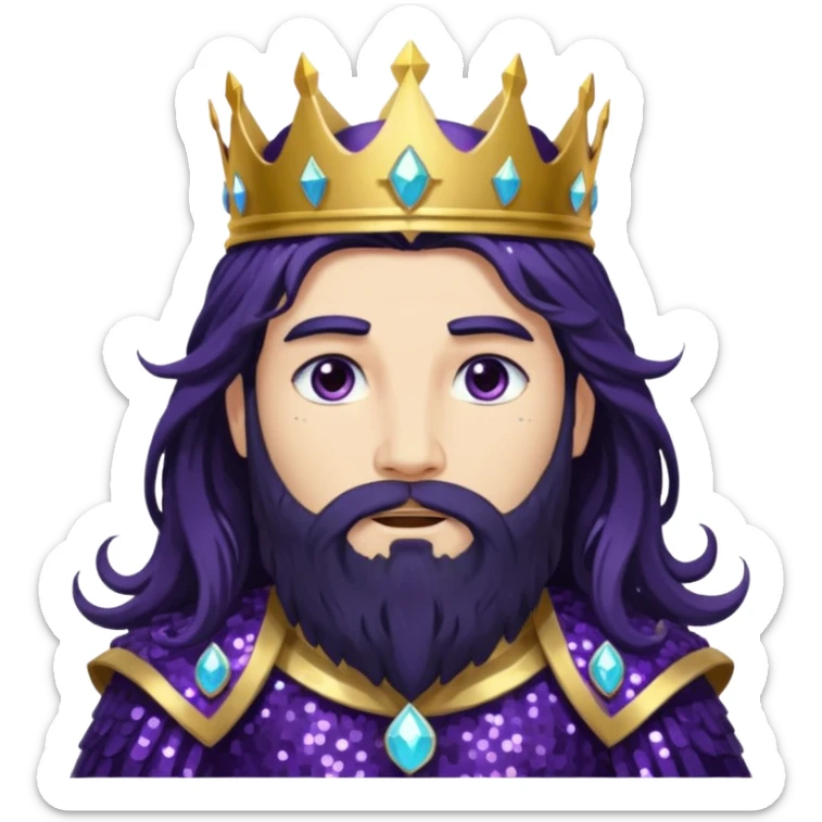 Boreas, God of North Wind from Gods and Goddesses with long black shaggy hair and beard, dark purple sequin outfit sticker