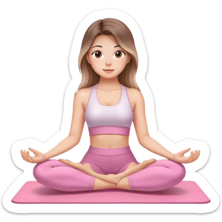 Balayage long hair and brown eyes yoga beautiful girl in light pink pink pink clothes sitting on a yoga mat sticker