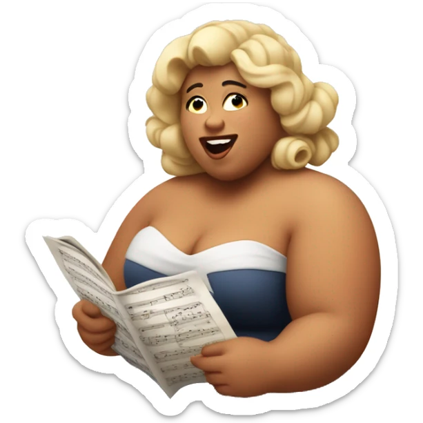 beautiful fat soprano in a simple strapless dress reading a music sheet and singing opera sticker