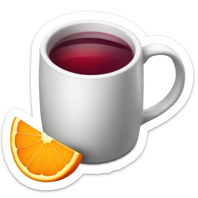 A Christmas mug of hot mulled wine, steaming with a cinnamon outside and an orange slice next to it sticker