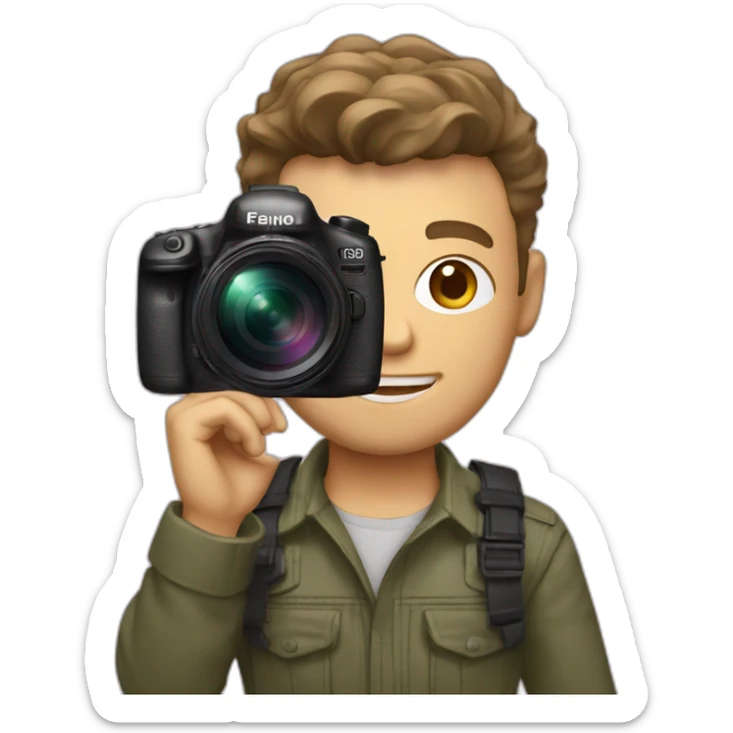 Male Photographer shaved Caucasian wavy hair brunette holding camera sticker