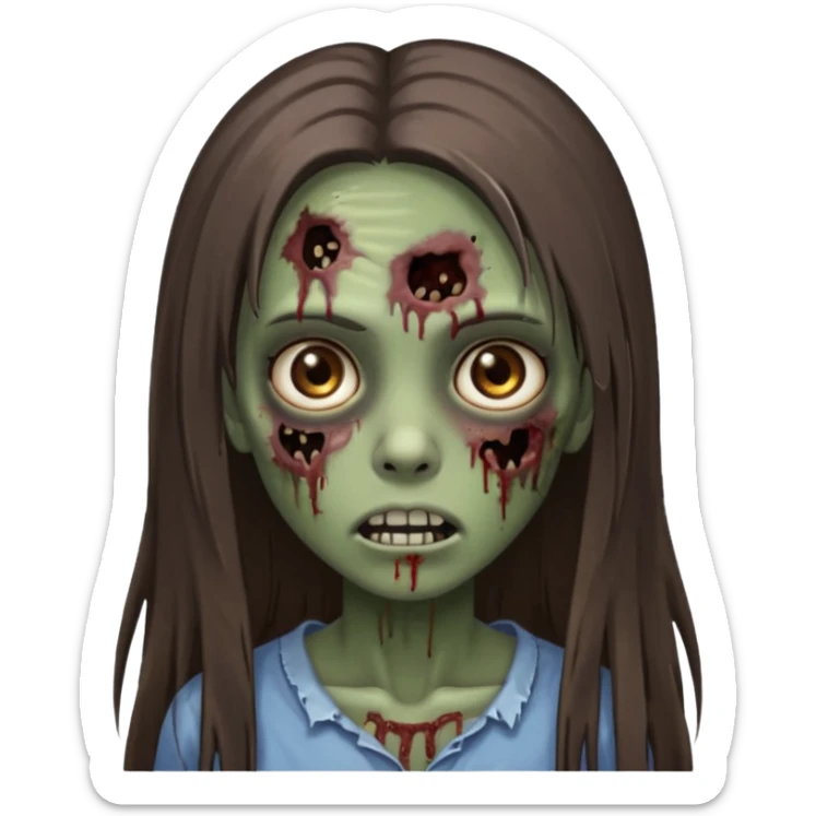 zombie girl with straight long hair and brown eyes, brown skin sticker