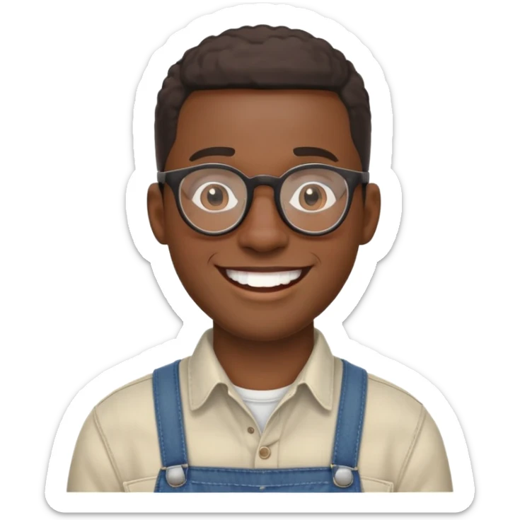 smiling black man with glasses, big teeth, standard male haircut, rural farmer, oval face sticker