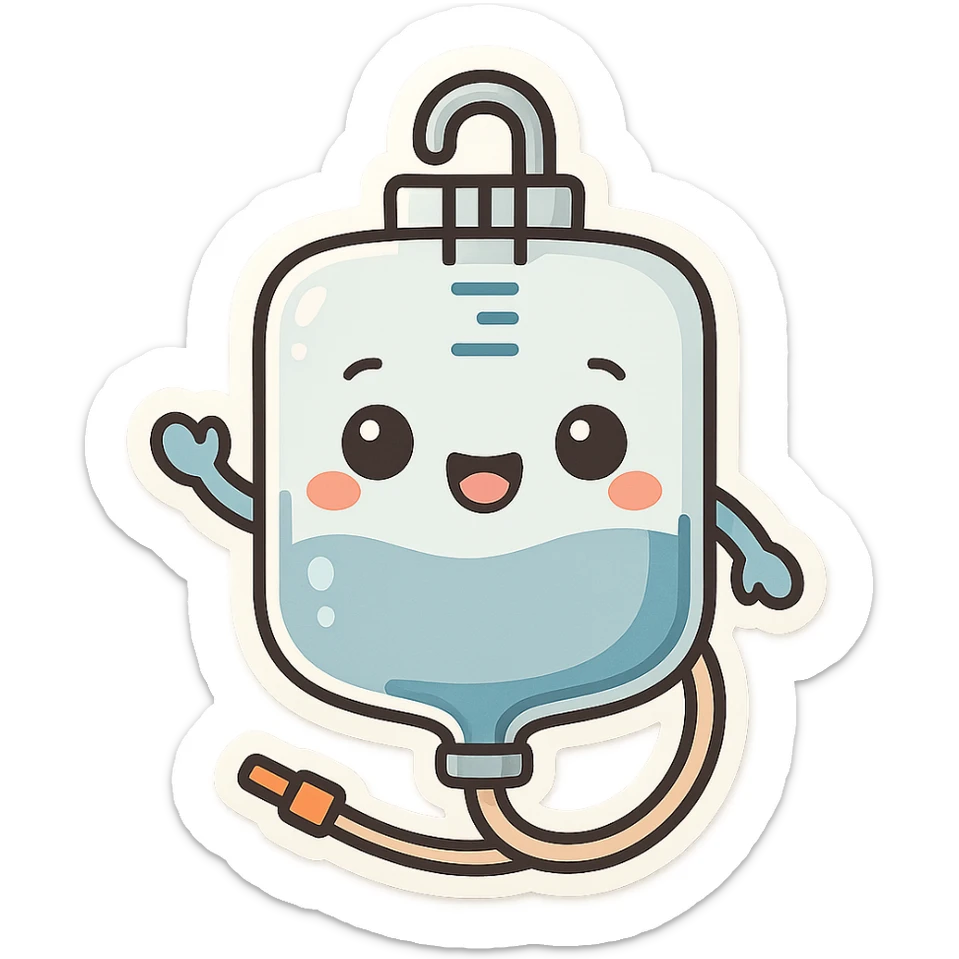 cartoon emoji of a catheter bag, cheerful and approachable sticker