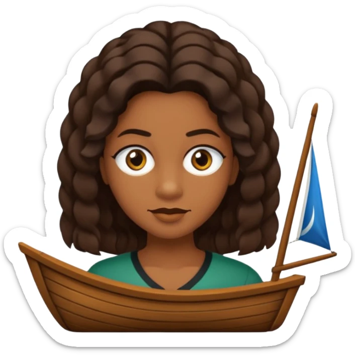 Crie um emoji que tenha o cabelo castanho médio, de cumprimento no peito, que tenha uma franja no tamanho da sobrancelha, com os olhos escuros e que use uma regata preta sticker