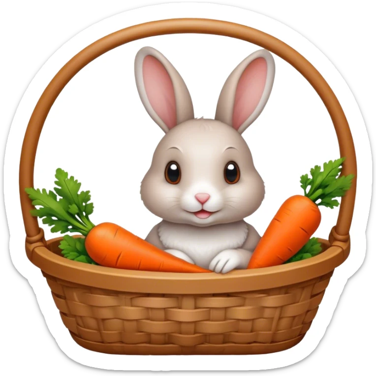 a rabbit in a basket holding a carrot, then add an orange outline surrounding the emoji similar to the DuckDuckGo logo sticker