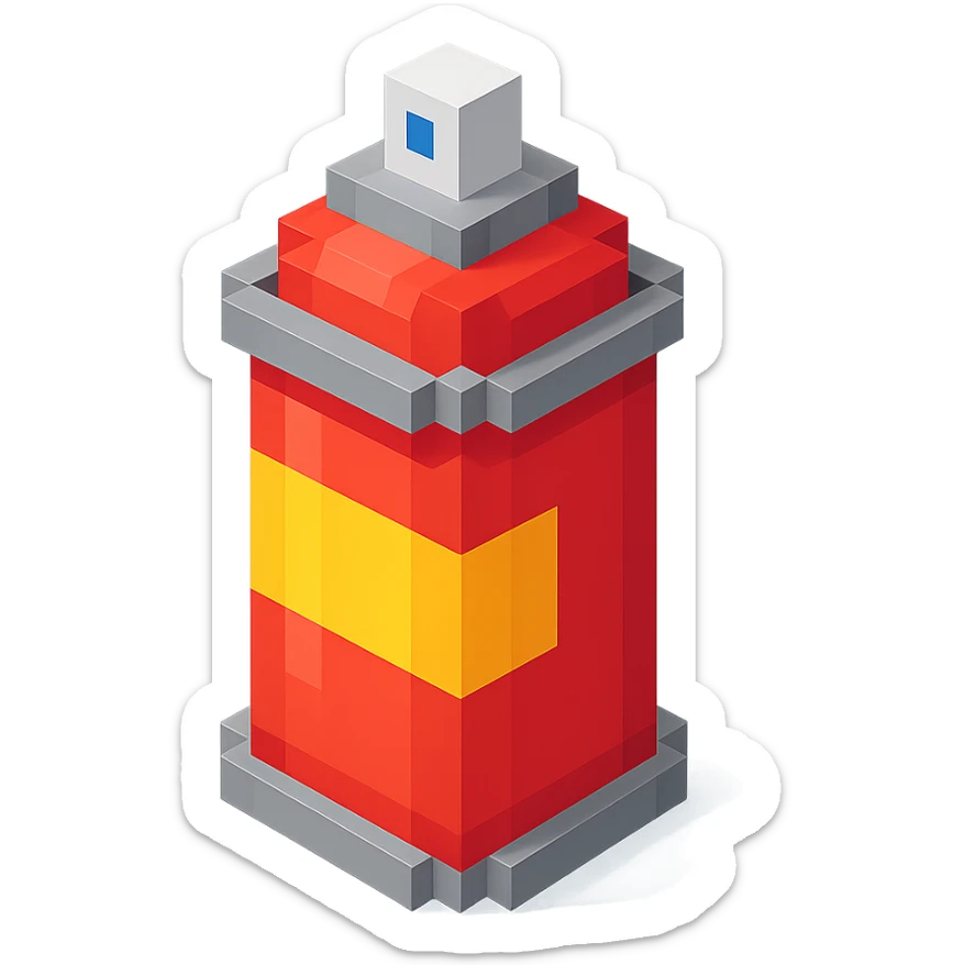 voxel style isometric spray paint can, red color sticker