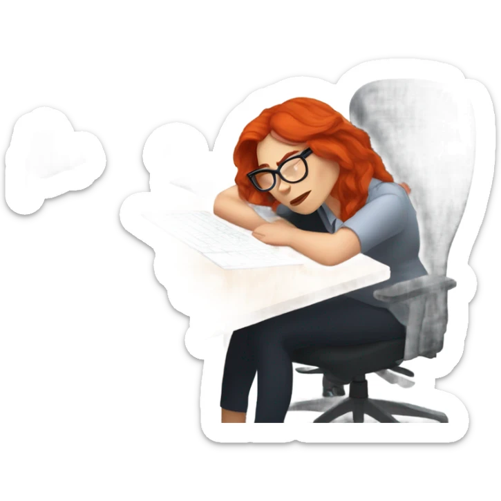 red hair woman nutritionist wearing glasses taking nap desk monitor  sticker
