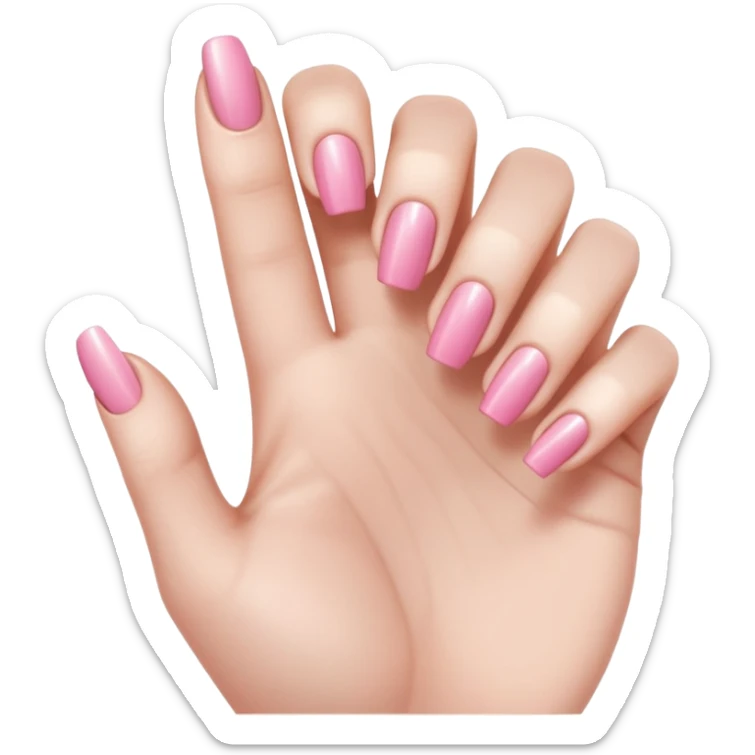  pink close-up of a hand with beautifully manicured nails, glossy pink nail polish, elegant nail shape, soft lighting and shadows, realistic style, sticker