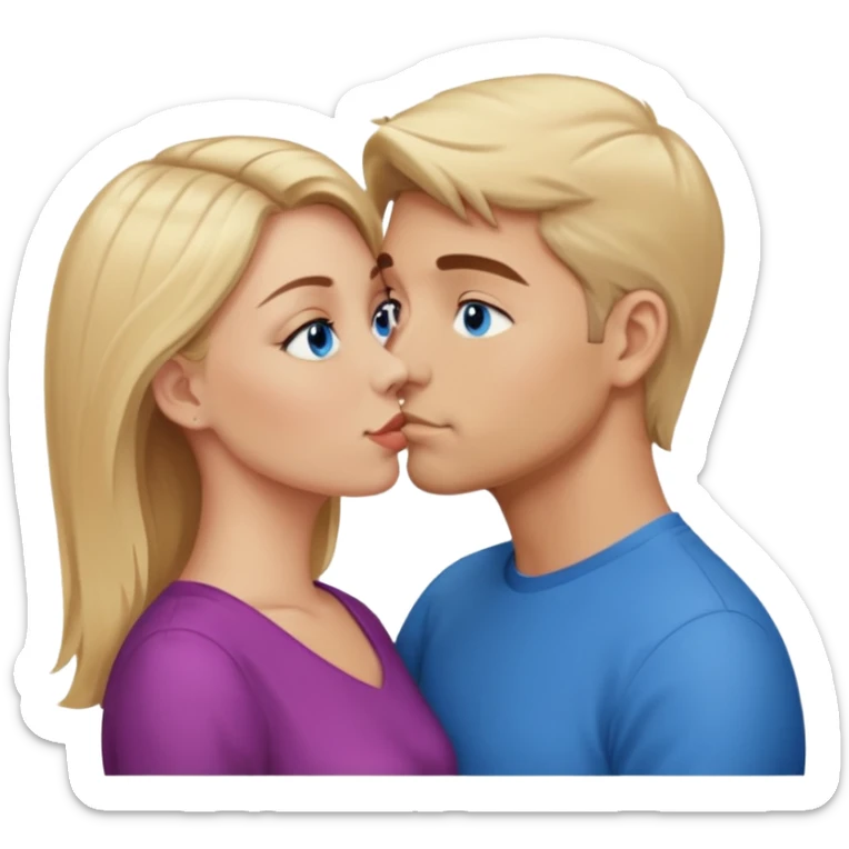 Man with blonde hair and blue eyes kissing his wife with brown hair and brown eyes  sticker
