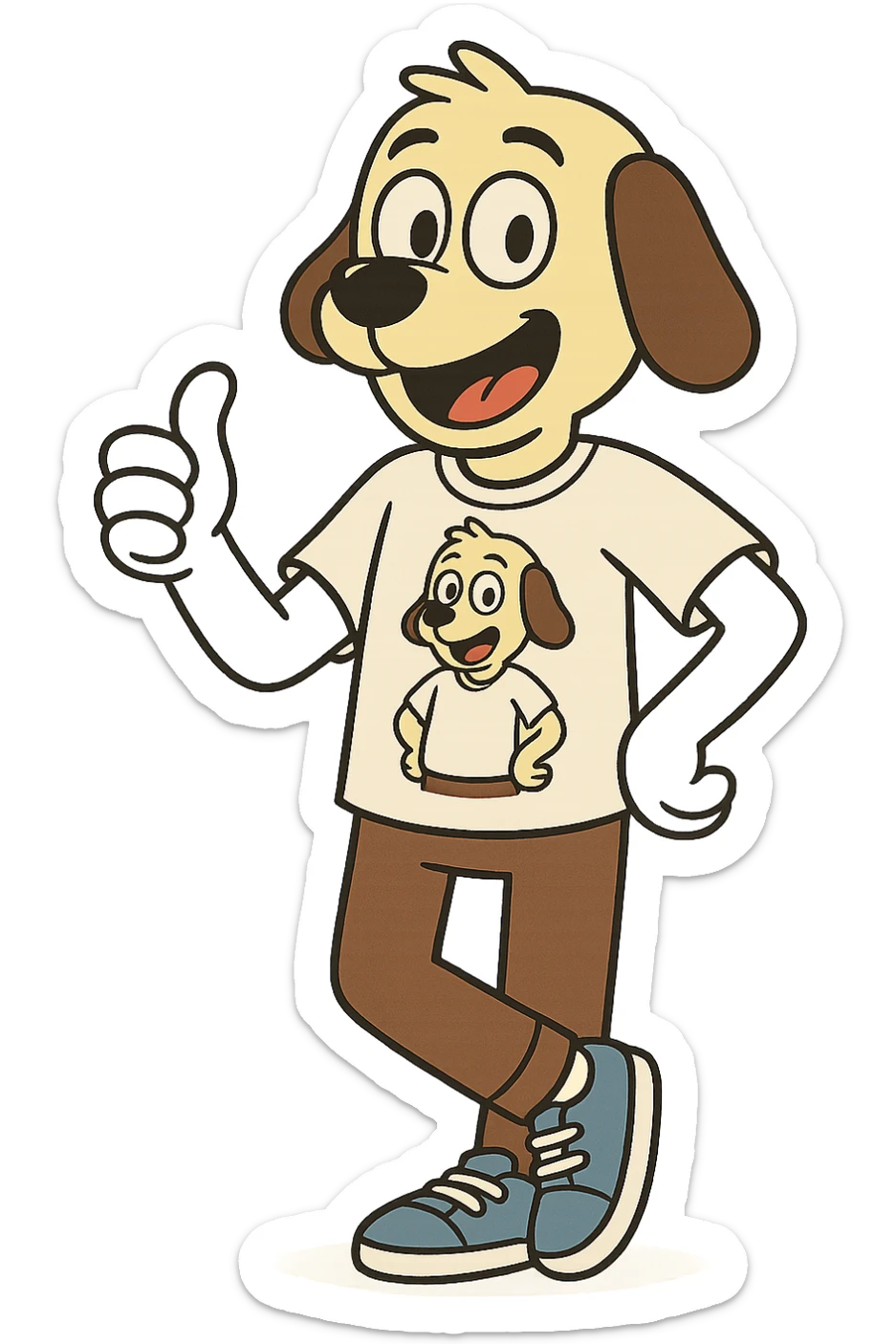 A boy dog mascot logo t-shirts brown trousers blue vans shoe  sticker