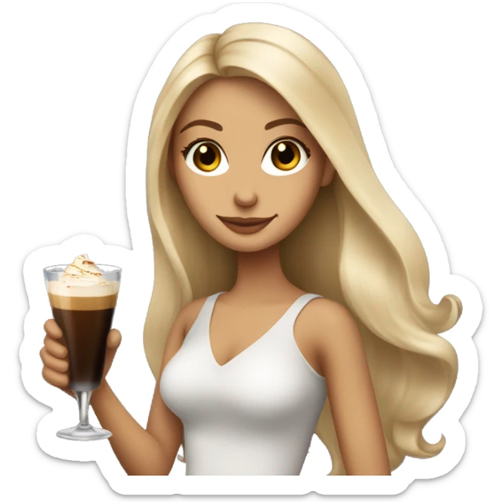 Blonde girl with long hair and brown eyes holding an espresso martini  sticker