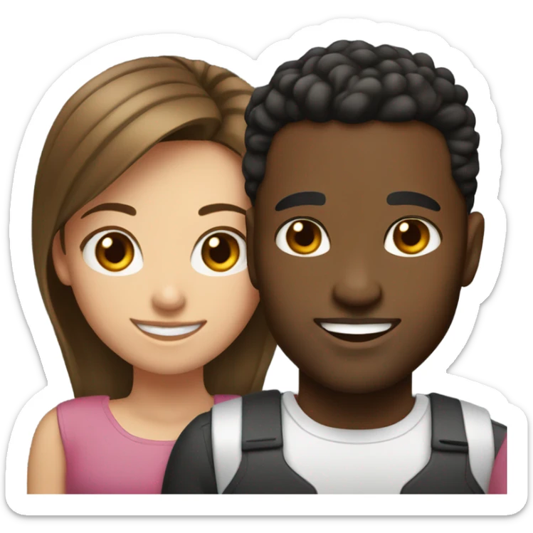 One girl brown hair and black man with fade couple  sticker