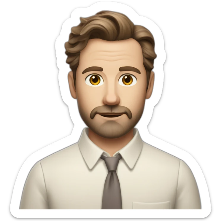 wes anderson character of a 40-year old man with short quiff and beard brown hair with a bit of grey, white oxford collar shirt all buttoned up (no tie) sticker