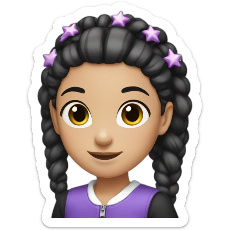 girl with black twintails, black jacket and white top, purple stars in her hair sticker