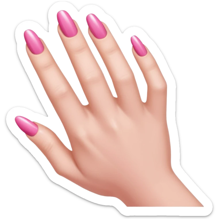  pink close-up of a hand with beautifully manicured nails, glossy pink nail polish, elegant nail shape, soft lighting and shadows, realistic style, sticker