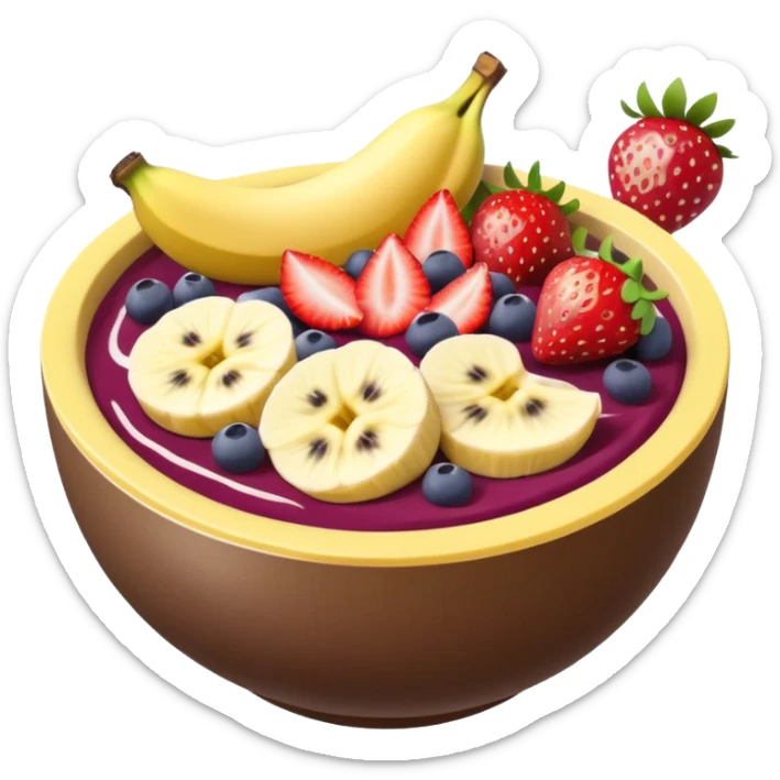 acai bowl with sliced banana, strawberries, and a touch of Western Sydney culture, emoji style sticker